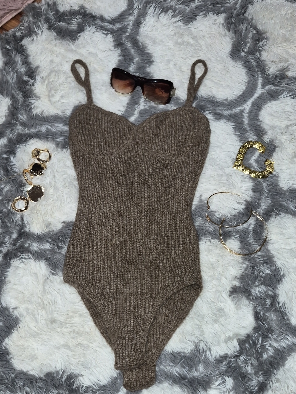 Zara Brown Ribbed Knit One-Piece Bodysuit